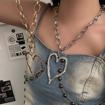 【台灣公司 可打統編】免運 復古朋克風夸張金屬大愛心吊墜項鏈高級感個性時尚鎖骨鏈多層項飾 可開發票 全館五折 工廠現貨直銷 新品特價 z9211