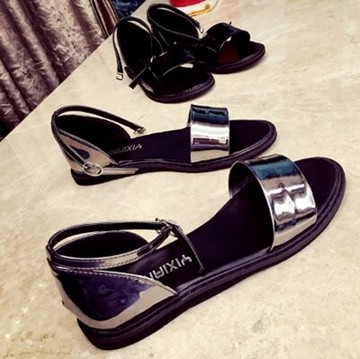 現貨+預購 平底鞋一字帶羅馬涼鞋-時尚簡約百搭亮面女鞋子2色73ey27【獨家進口】【米蘭精品】