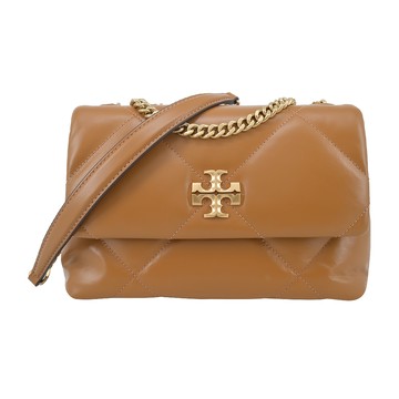 TORY BURCH KIRA 納帕皮革菱格紋翻蓋側背/肩背包-小/棕