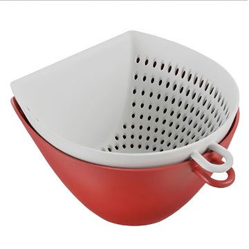 AKEBONO 曙產業 濾網濾缽組 瀝水籃 + 瀝水碗 日本製造 尺寸14x14x7.5cm  紅色  小型  1個