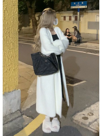 針織開衫毛衣女 秋冬寬松大碼顯瘦上衣 慵懶風長款外套【淘夢屋】