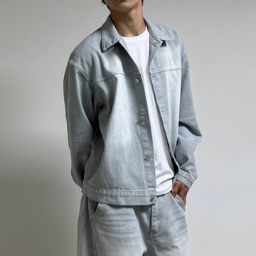 正韓牛仔刷色休閒套裝 (拆賣) 夾克外套 男女可穿 牛仔寬褲 藍灰色 YUPPIE 預購商品 1007