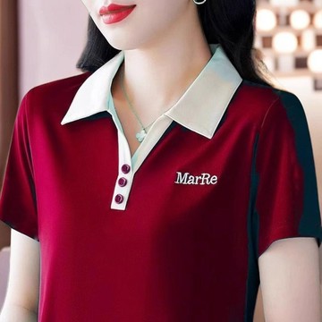 夏季大碼POLO衫女 上衣 POLO衫 短袖衫 翻領短袖polo衫夏季大碼新款女士媽媽休閒運動洋氣上衣潮