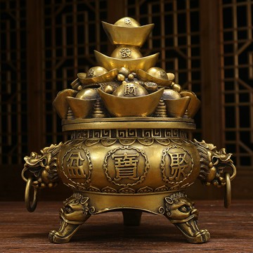 純銅聚寶盆擺件招財送元寶存錢罐現代客廳擺設裝飾品喬遷開業禮物