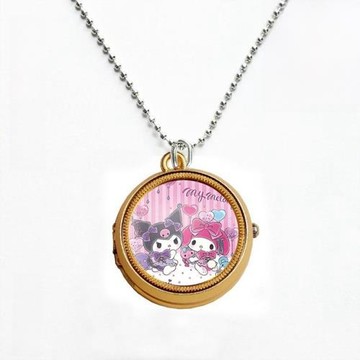 卡通庫洛米Kuromi 旋轉懷表項鏈學生兒童女生掛脖掛表小孩翻蓋