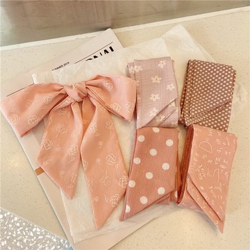 網紅桃色絲巾發帶女綁發法式薄款絲帶超仙頭繩飄帶頭飾多功能夏季