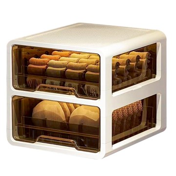 小麥購物 家用抽屉分格收納盒 襪子 + 內衣 L200 2層  大(38.6 x 33 x 32cm)  茶色  1個