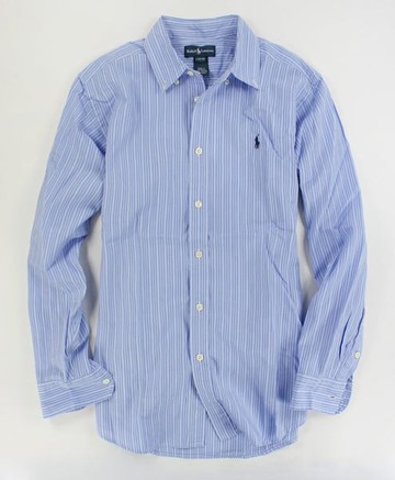 美國百分百【全新真品】Ralph Lauren RL 條紋襯衫 男襯衫 長袖 上衣 淡藍色 XS 號 POLO a