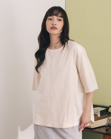 異材質拼接造型鏤空打褶上衣(兩色)