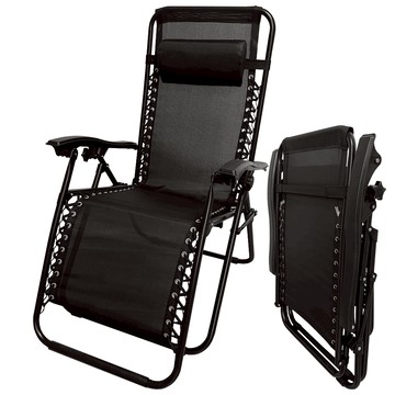AOTTO 無段式高承重透氣折疊休閒躺椅(休閒椅 躺椅 折疊椅)黑色