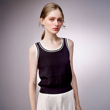 撞色圓領針織背心