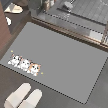 喵到寶 奈米絨面軟式硅藻土吸水止滑地墊-卡哇伊貓咪