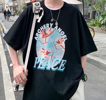 FINDSENSE X 韓潮 男士 街頭時尚 全棉 五分袖 丘比特天使印花 短袖T恤