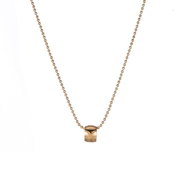 宏雲Hongyun-QJ-歐美簡約弧面菱格交叉格紋小圓筒轉運珠吊墜項鍊女式 鈦鋼鍍14k金