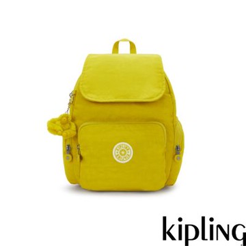 『猴子包』Kipling 檸檬黃掀蓋拉鍊後背包-CITY ZIP S