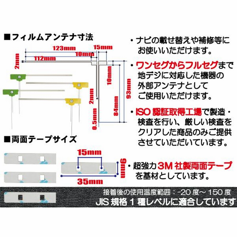 最大63%OFFクーポン フィルムアンテナ 地デジ ナビ カロッツェリア 用 両面テープ 3M 強力 4枚 AVIC-ZH99HUD 左右 載せ替え  車 高感度 受信 アンテナフィルム