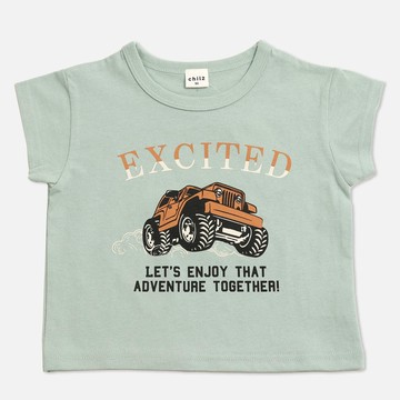 日本 Chil2 - 100%棉 可愛印花短袖上衣-越野車-薄荷綠