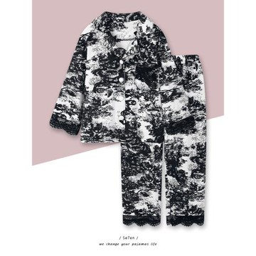 高級感海島絨睡衣女秋冬季加厚款保暖網紅風水墨畫家居服套裝冬天