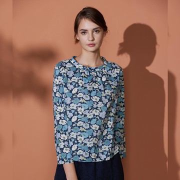 進口有機棉前打摺九分袖上衣(2色)