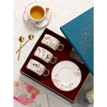 輕奢田園風高級感陶瓷小奢華咖啡杯杯碟套裝家用客廳套裝杯子水杯