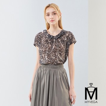 MYVEGA麥雪爾 MA點點印花V領無袖上衣-黑
