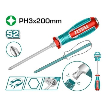 『油工廠』TOTAL 雙色 膠柄 螺絲起子 PH3*200mm 手工具 防滑 強磁吸 敲擊十字起 十字