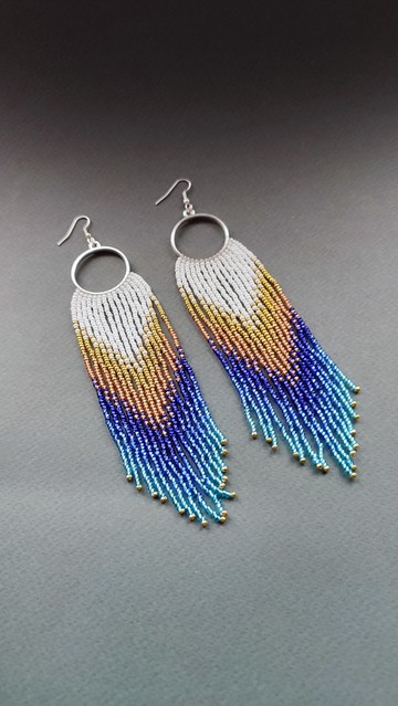 長漸層藍色珠子耳環 女士閃亮吊墜耳環