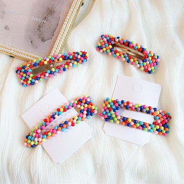 chic風絢麗彩虹珍珠韓國東大門網紅BB發夾邊夾女時尚頭飾旅行發卡