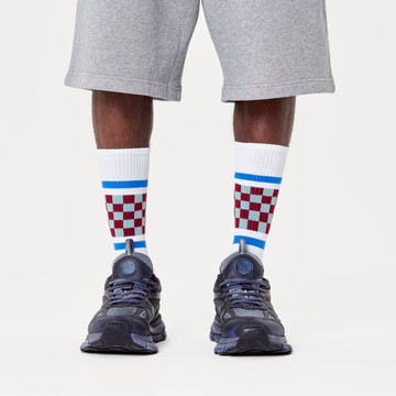 瑞典 HAPPY SOCKS Sneaker系列-簡約格紋系 - 白色-EU(41~46)