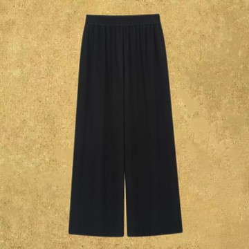 【素墨】 新中式復古/羊絨蛋白羊毛黑色寬松直筒褲