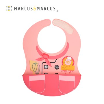 MARCUS＆MARCUS　大口袋寬版矽膠立體圍兜-小廚師(粉)