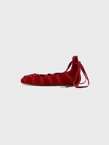 XACE Square Toe Lace Up Flats_Red