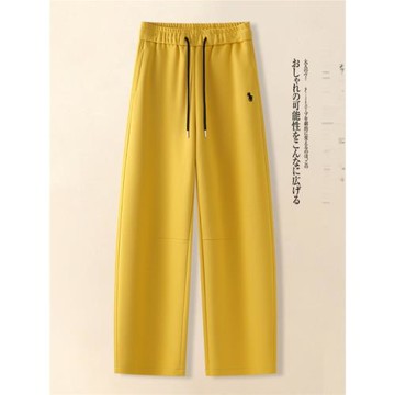 (免運)黃色彎刀褲女2025春秋季新款小馬刺繡運動衛褲寬松休閑闊腿彎刀褲