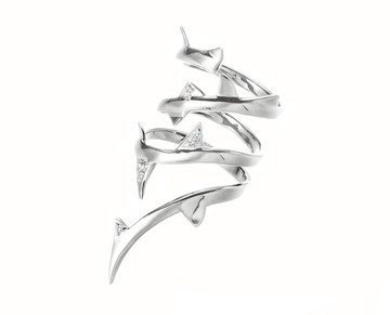 純銀玫瑰長戒指 荆棘925銀飾 玫瑰戒指 創新銀戒指 質感鑽石銀戒