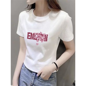 正肩修身型體恤顯瘦洋氣減齡短袖圓領棉質T恤2025夏季新款女上衣