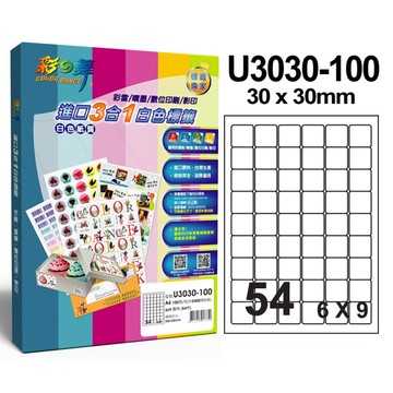 彩之舞 進口3合1白色標籤 54格圓角 U3030-100*2盒