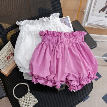 mori🎀mori女童夏季2023短款花苞褲高檔超薄燈籠褲木耳邊女寶寶蓬蓬褲外穿