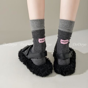 DODOYO 雙層拼色后跟布標襪子女中筒韓國網紅INS潮外穿運動堆堆襪