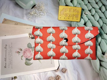 美國簿棉布橘紅底蒜頭布紅包袋-單層款布紅包袋-手作存摺袋-收納
