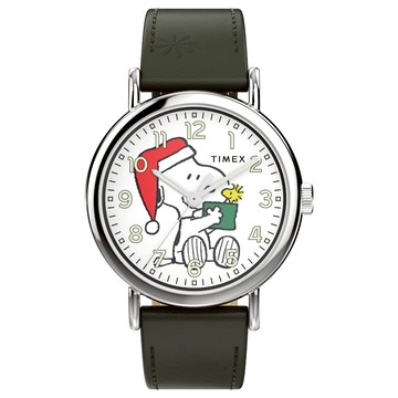 【TIMEX】天美時 x Peanuts Weekender 40 毫米 史努比聖誕 皮革腕錶綠 TXTW2Y12400