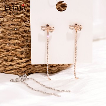 蝴蝶結耳環女長款氣質鉆鏈耳墜東大門潮人網紅耳釘女韓國耳飾耳鏈