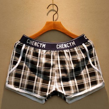 男士短褲純棉寬松平角內褲潮流格子居家休閑阿羅褲男生四角大褲衩