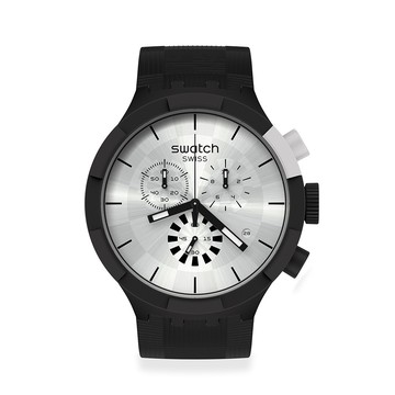 Swatch CHEQUERED SILVER 大錶面手錶/瑞士製造 SB02B404 (47mm)【官方旗艦店】