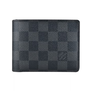 二手品 Louis Vuitton Multiple Damier Graphite帆布對開6卡短夾(黑)