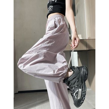 紫色冰絲工裝褲女夏季2025新款薄款速干防曬多巴胺美式兩穿運動褲