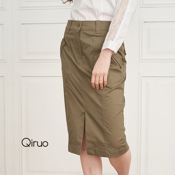 【Qiruo 奇若名品】春夏專櫃 簡單造型咖啡色中長裙(造型時尚好穿2316B)