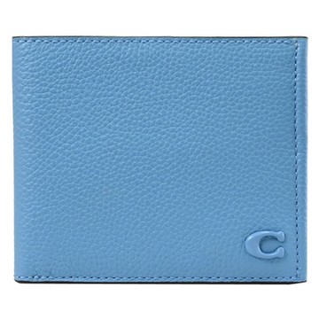 COACH 簡約LOGO荔枝皮革對開式8卡短夾(藍色)