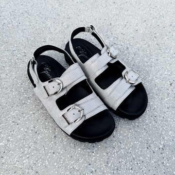 軟糖三釦環! 穩步後繫帶涼拖鞋 全真皮 銀白 -月光銀