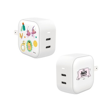 【正版授權】Disney經典-愛麗絲與牡蠣寶寶款亂花GaN 45W Type-C雙孔充電頭