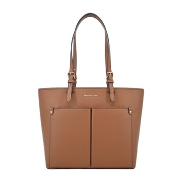 MICHAEL KORS JET SET荔枝紋前雙口袋托特包-中/棕35F3GTVT8B-64LU